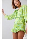 Rochie florala cu drapaj, verde lime 2937 - Magazin online - Boutique